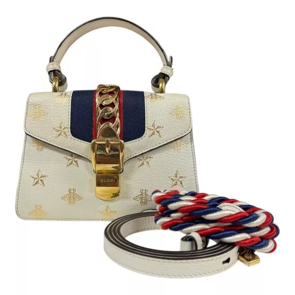 GUCCI Shoulder Bag Cross Body 470270 leather 2WAY Silvi Bee & Star Mini used - Picture 1 of 12